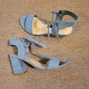 Unisa Suede Denim Blue Ankle Strapped Block Heel